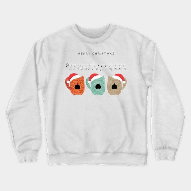 Cats Singing Xmas Song - We Wish You A Merry Christmans Crewneck Sweatshirt by madebyTHOR